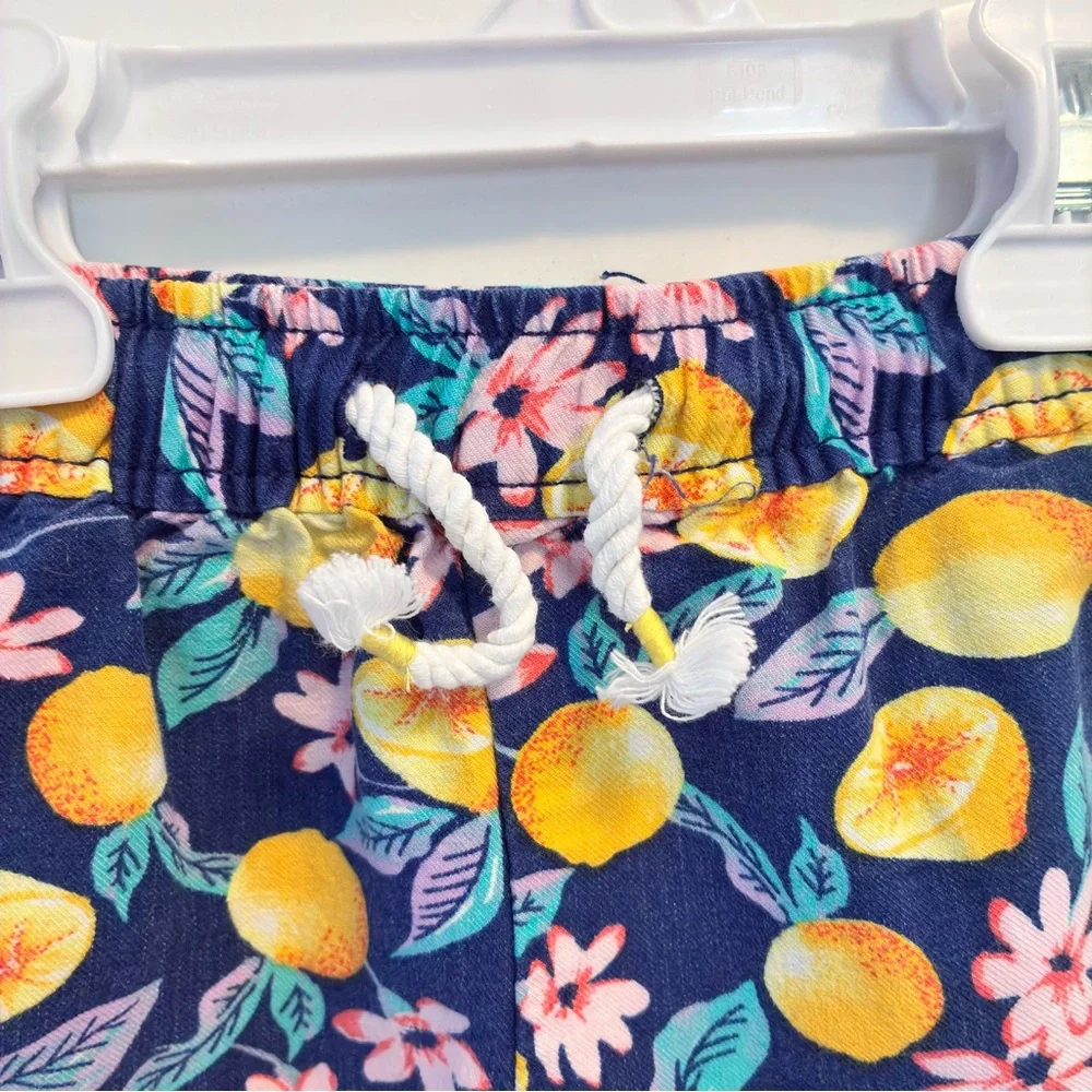 OshKosh B'gosh Toddler Girl's Shorts Pink Denim & Lemon Print Sun Short Size 3T